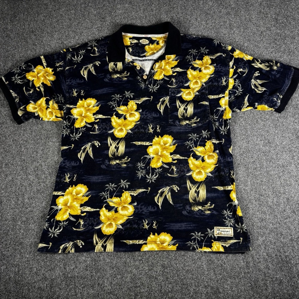 Tommy Bahama Blue Floral Ribbed Polo Shirt Vintage Size XL‎ AOP